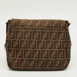 Pre Owned Fendi Tobacco Zucca Canvas Flap Crossbody Bag