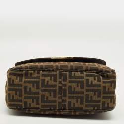 Pre Owned Fendi Tobacco Zucca Canvas Flap Crossbody Bag