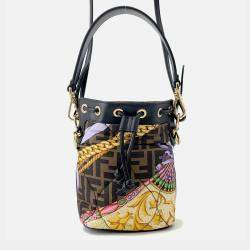 Pre Owned Fendi Fendi X Versace Mon Tresor Multicolor/Brown Nylon Leather Size Mini