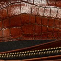 Pre Owned Fendi Tobacco Zucca Canvas and Croc Embossed Leather Flap Continental Wallet