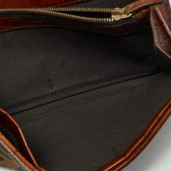 Pre Owned Fendi Tobacco Zucca Canvas and Croc Embossed Leather Flap Continental Wallet