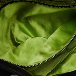 Pre Owned Fendi Black/Green Floral Embroidered Canvas and Lizard Trim Mama Baguette Bag
