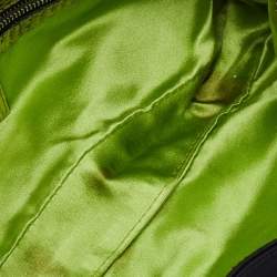 Pre Owned Fendi Black/Green Floral Embroidered Canvas and Lizard Trim Mama Baguette Bag