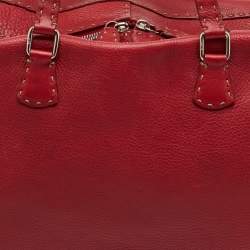 Pre Owned Fendi Dark Red Leather Selleria Travel Satchel