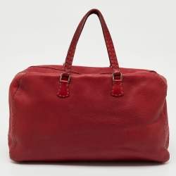 Pre Owned Fendi Dark Red Leather Selleria Travel Satchel