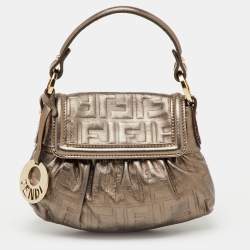 Pre Owned Fendi Metallic Grey FF Embossed Leather Mini Chef Bag
