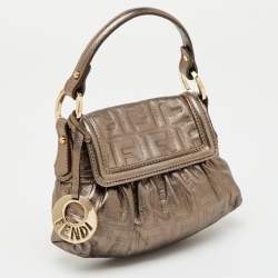 Pre Owned Fendi Metallic Grey FF Embossed Leather Mini Chef Bag