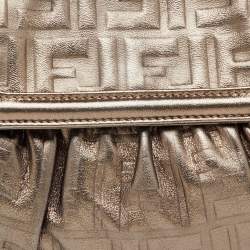 Pre Owned Fendi Metallic Grey FF Embossed Leather Mini Chef Bag