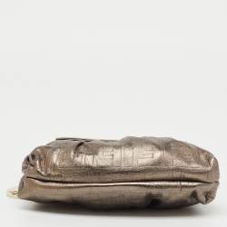 Pre Owned Fendi Metallic Grey FF Embossed Leather Mini Chef Bag