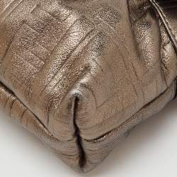 Pre Owned Fendi Metallic Grey FF Embossed Leather Mini Chef Bag