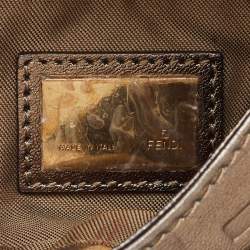 Pre Owned Fendi Metallic Grey FF Embossed Leather Mini Chef Bag