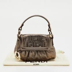 Pre Owned Fendi Metallic Grey FF Embossed Leather Mini Chef Bag