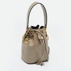 Pre Owned Fendi Grey Leather Mini Mon Tresor Bucket Bag