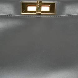 Pre Owned Fendi Dark Grey Leather Medium Peekaboo Top Handle Bag