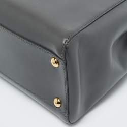 Pre Owned Fendi Dark Grey Leather Medium Peekaboo Top Handle Bag