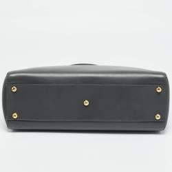 Pre Owned Fendi Dark Grey Leather Medium Peekaboo Top Handle Bag