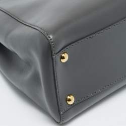 Pre Owned Fendi Dark Grey Leather Medium Peekaboo Top Handle Bag