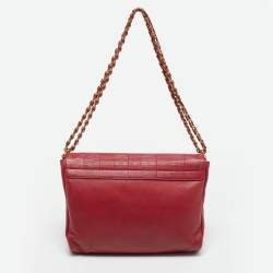 Pre Owned Fendi Red Pequin Embossed Leather Large Claudia Shoulder Bag