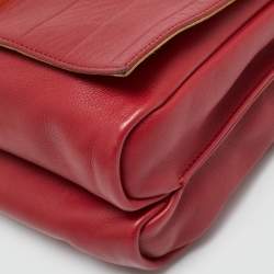 Pre Owned Fendi Red Pequin Embossed Leather Large Claudia Shoulder Bag