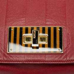 Pre Owned Fendi Red Pequin Embossed Leather Large Claudia Shoulder Bag