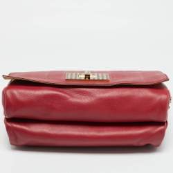 Pre Owned Fendi Red Pequin Embossed Leather Large Claudia Shoulder Bag