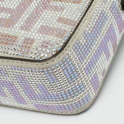 Pre Owned Fendi Silver Suede FF Iridescent Crystals Mini Baguette Bag