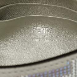 Pre Owned Fendi Silver Suede FF Iridescent Crystals Mini Baguette Bag