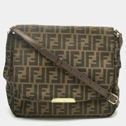 Pre Owned Fendi Tobacco Zucca Canvas Flap Crossbody Bag