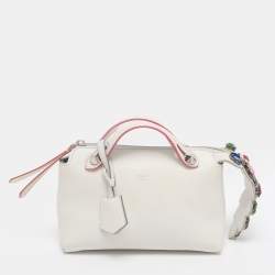 Pre Owned Fendi White Leather Mini By The Way Embellished Crossbody Bag
