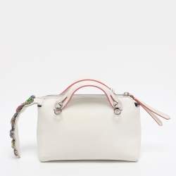 Pre Owned Fendi White Leather Mini By The Way Embellished Crossbody Bag