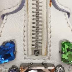 Pre Owned Fendi White Leather Mini By The Way Embellished Crossbody Bag