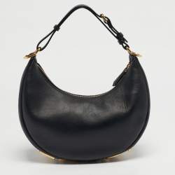 Pre Owned Fendi Black Leather Small Fendigraphy Shoulder Bag