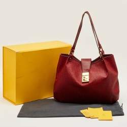 Pre Owned Fendi Red Zucchino Spalmati Chiusura Tote