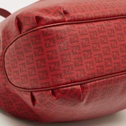 Pre Owned Fendi Red Zucchino Spalmati Chiusura Tote