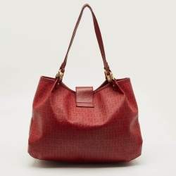 Pre Owned Fendi Red Zucchino Spalmati Chiusura Tote