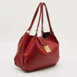 Pre Owned Fendi Red Zucchino Spalmati Chiusura Tote