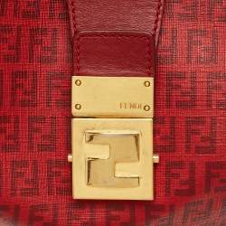 Pre Owned Fendi Red Zucchino Spalmati Chiusura Tote