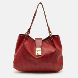 Pre Owned Fendi Red Zucchino Spalmati Chiusura Tote