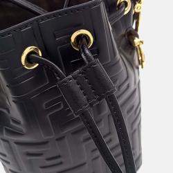 Pre Owned Fendi Black Leather Montrezo Bucket Bag Mini