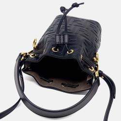 Pre Owned Fendi Black Leather Montrezo Bucket Bag Mini