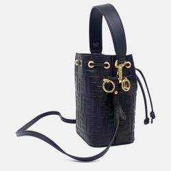 Pre Owned Fendi Black Leather Montrezo Bucket Bag Mini
