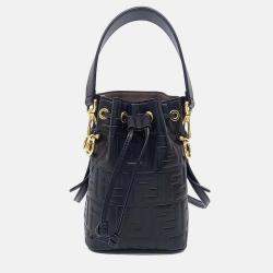 Pre Owned Fendi Black Leather Montrezo Bucket Bag Mini