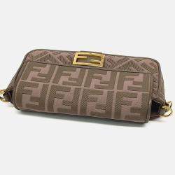 Pre Owned Fendi Brown Canvas and Leather Baguette Bag