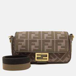 Pre Owned Fendi Brown Canvas and Leather Baguette Bag