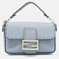 Pre Owned Fendi Blue Leather Selleria Baguette Mini