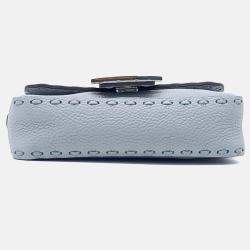 Pre Owned Fendi Blue Leather Selleria Baguette Mini