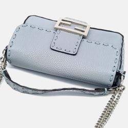 Pre Owned Fendi Blue Leather Selleria Baguette Mini