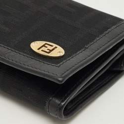 Pre Owned Fendi Black Zucca Canvas Flap Continental Wallet