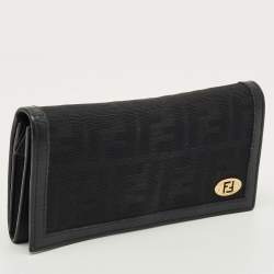 Pre Owned Fendi Black Zucca Canvas Flap Continental Wallet