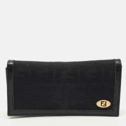 Pre Owned Fendi Black Zucca Canvas Flap Continental Wallet